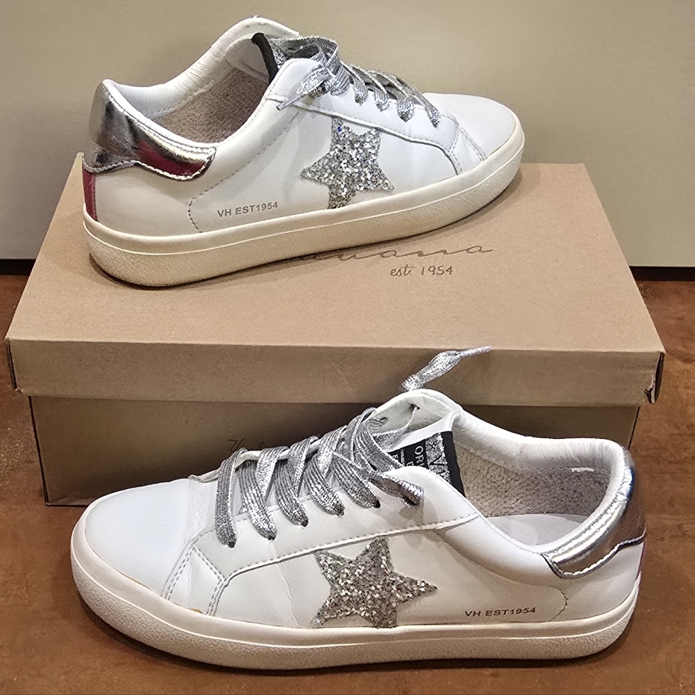 White and Silver Star Women's Sneakers